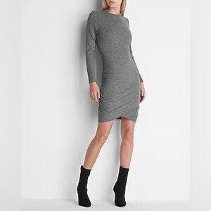 Express Body Contour Cozy Ruched Long Sleeve Mini Dress